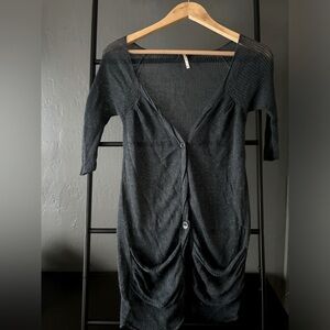 Free people short sleeve delicate knit navy/grey cardigan
